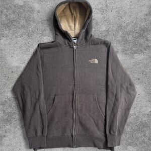 VTG The North Face Sherpa Lined Hoodie Mens M brown earthy Full Zip Gorpcore EUC